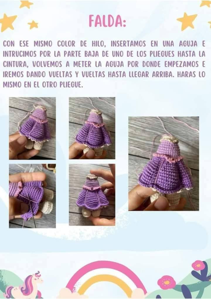 Nuevo Patrón Gratis: Búp bê Rapunzel móc len Amigurumi