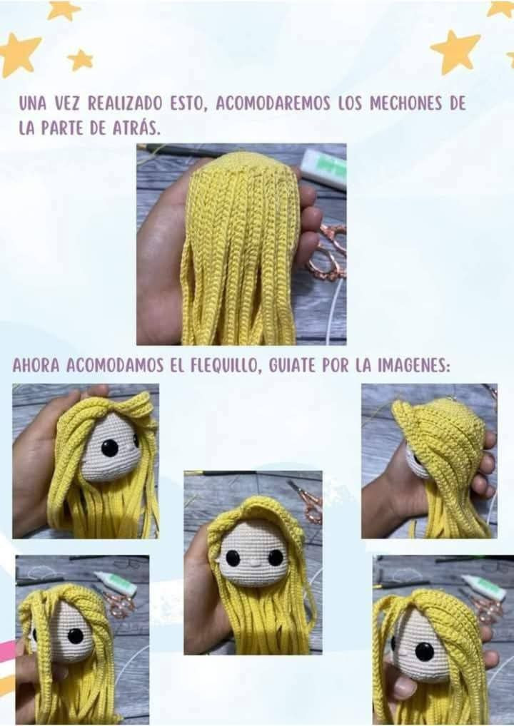 Nuevo Patrón Gratis: Búp bê Rapunzel móc len Amigurumi