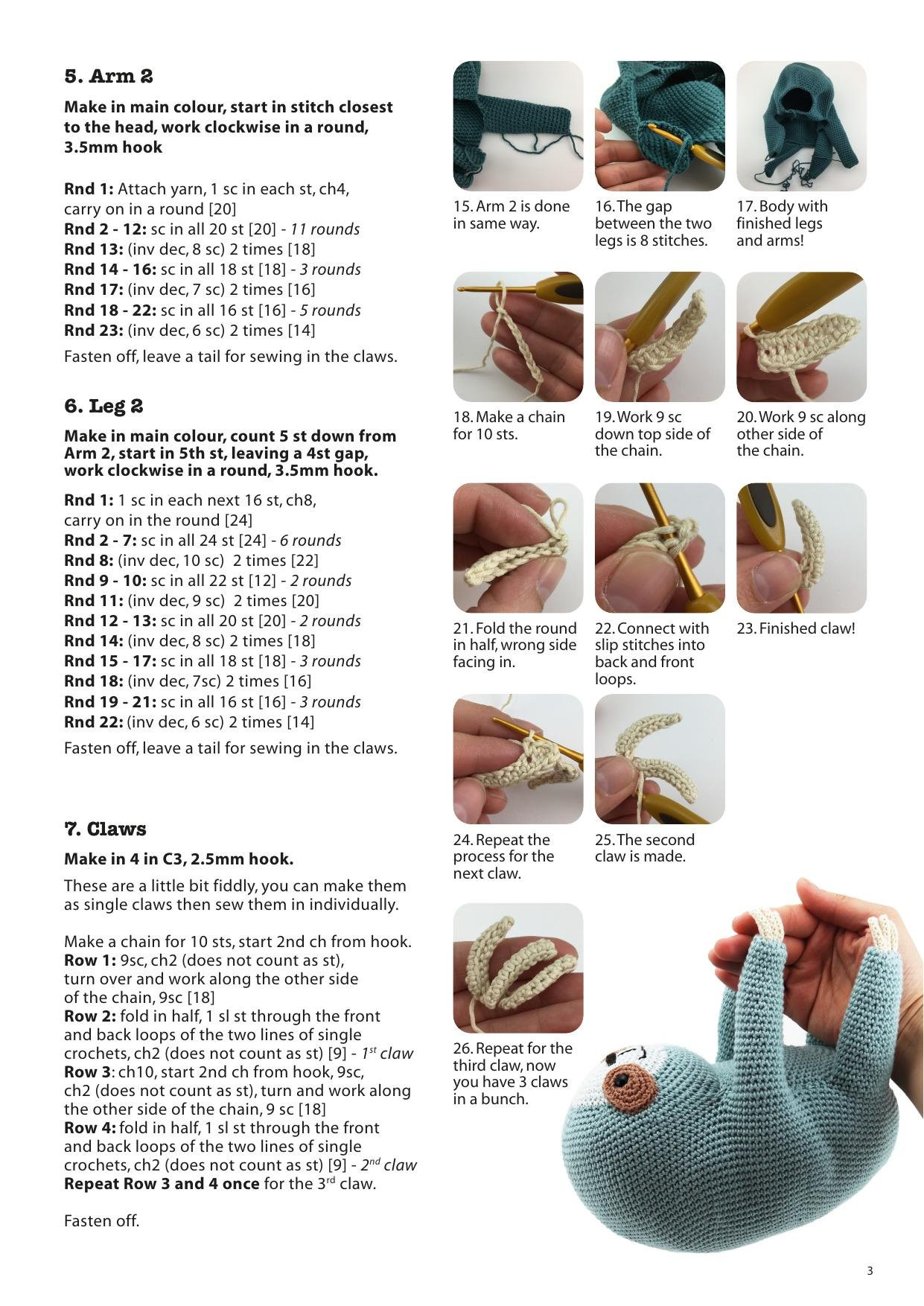 Ollie The Sloth Amigurumi Crochet Pattern by Irene Strange - Step-by-Step Guide