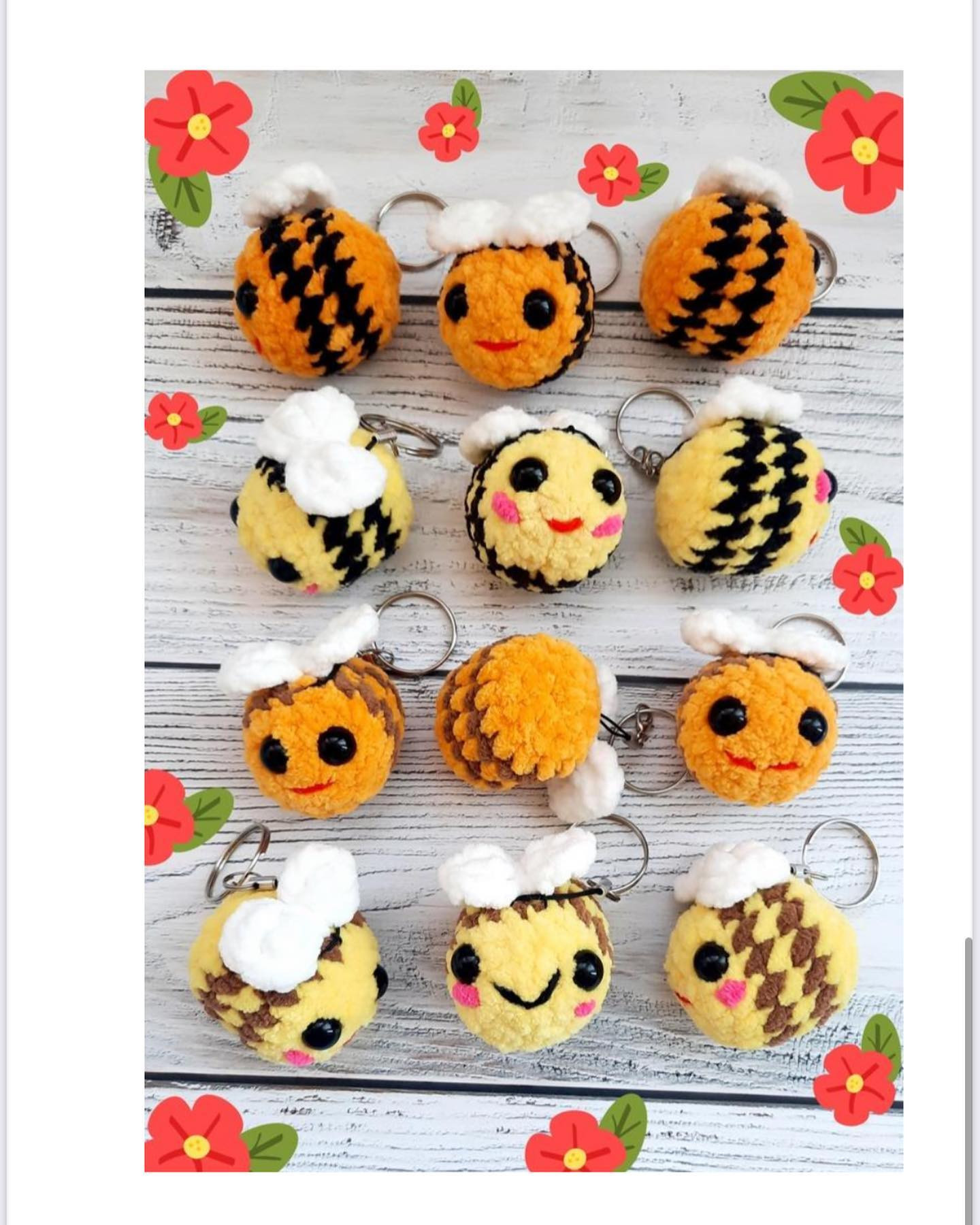 Описание брелка Пчёлка Хитрушка из плюшевой пряжи с крыльями и глазками