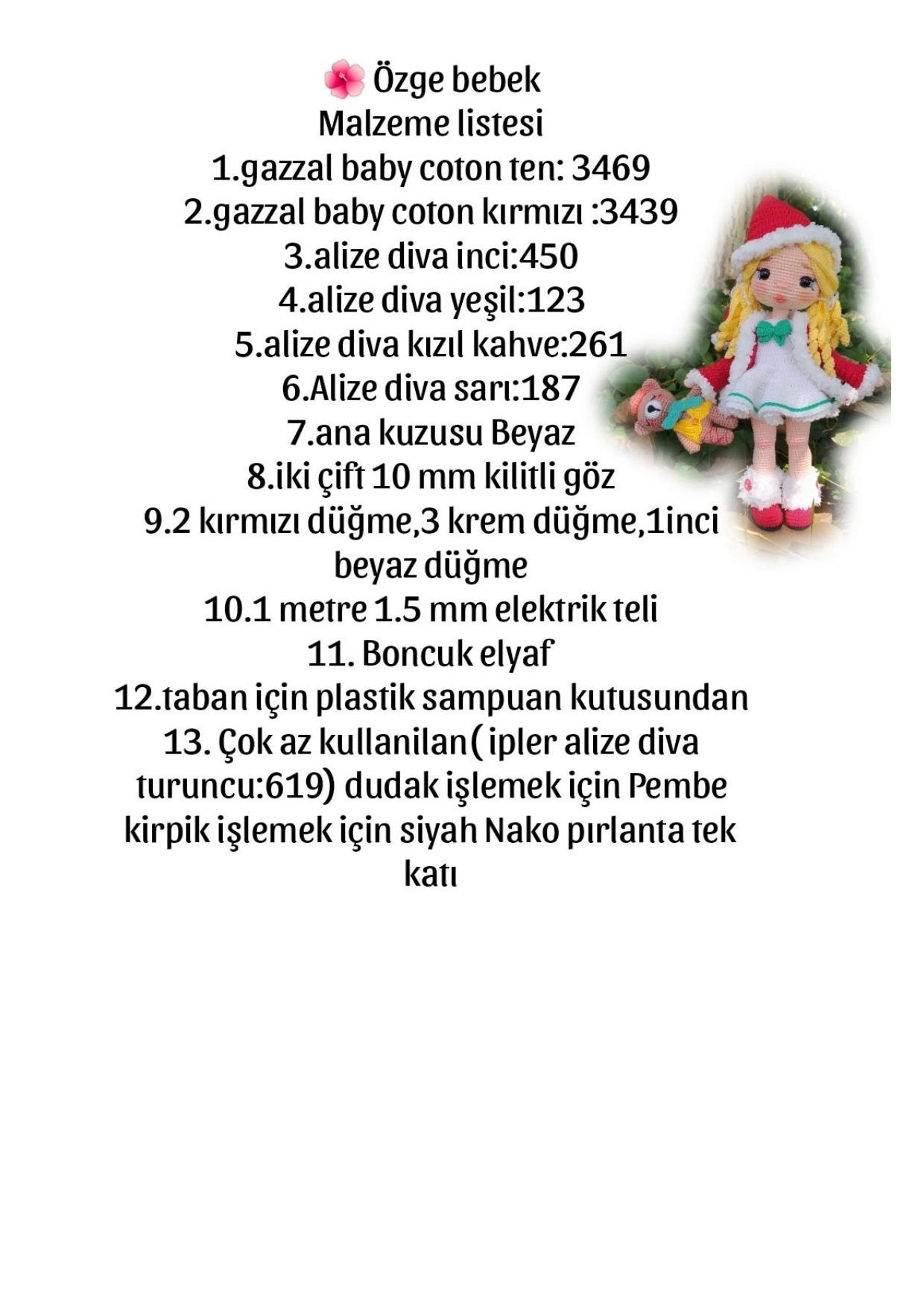 Özge bebek amigurumi tarifi - Noel kıyafetli kız bebek ve gấu bông