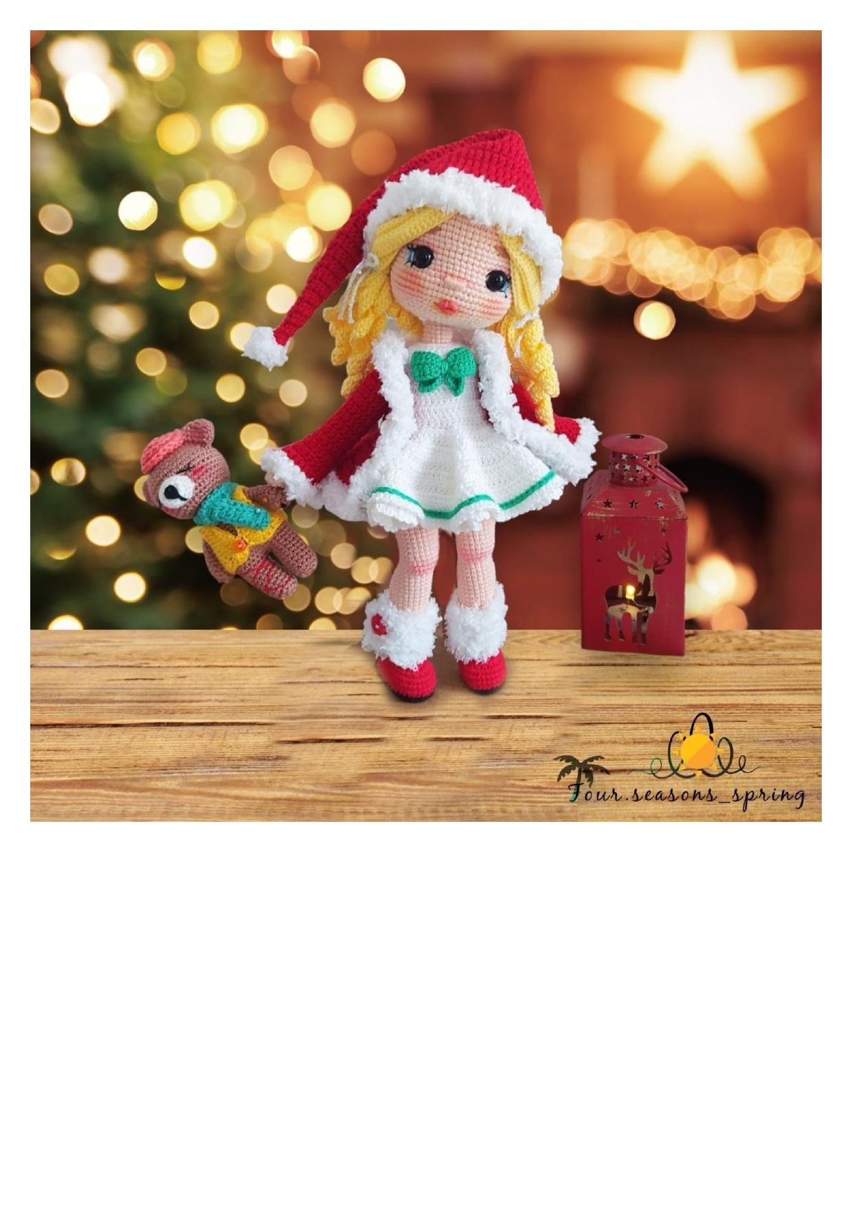 Özge bebek amigurumi tarifi - Noel kıyafetli kız bebek ve gấu bông