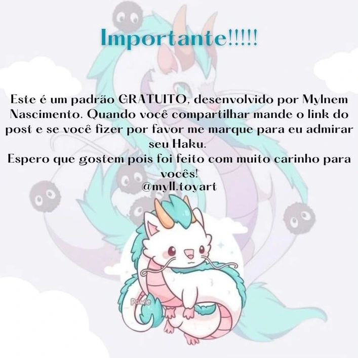 Padrão Gratuito de Amigurumi Haku (A Viagem de Chihiro) - Receita Completa em Português