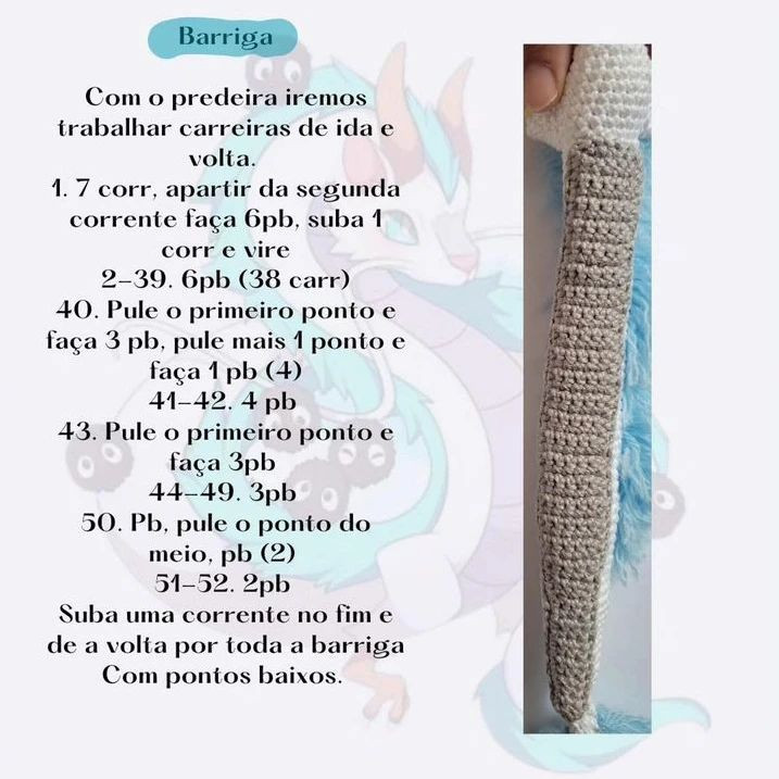 Padrão Gratuito de Amigurumi Haku (A Viagem de Chihiro) - Receita Completa em Português