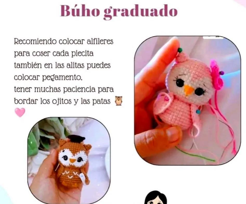 Pareja de búhos graduados: Patrón tejido a crochet