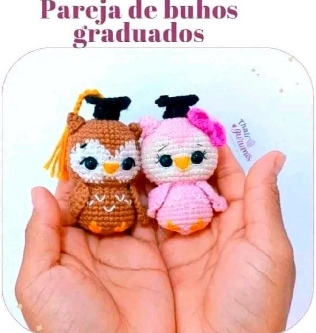 Pareja de búhos graduados: Patrón tejido a crochet