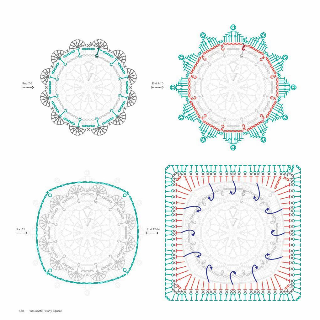 Passionate Peony Square Crochet Pattern and Chart