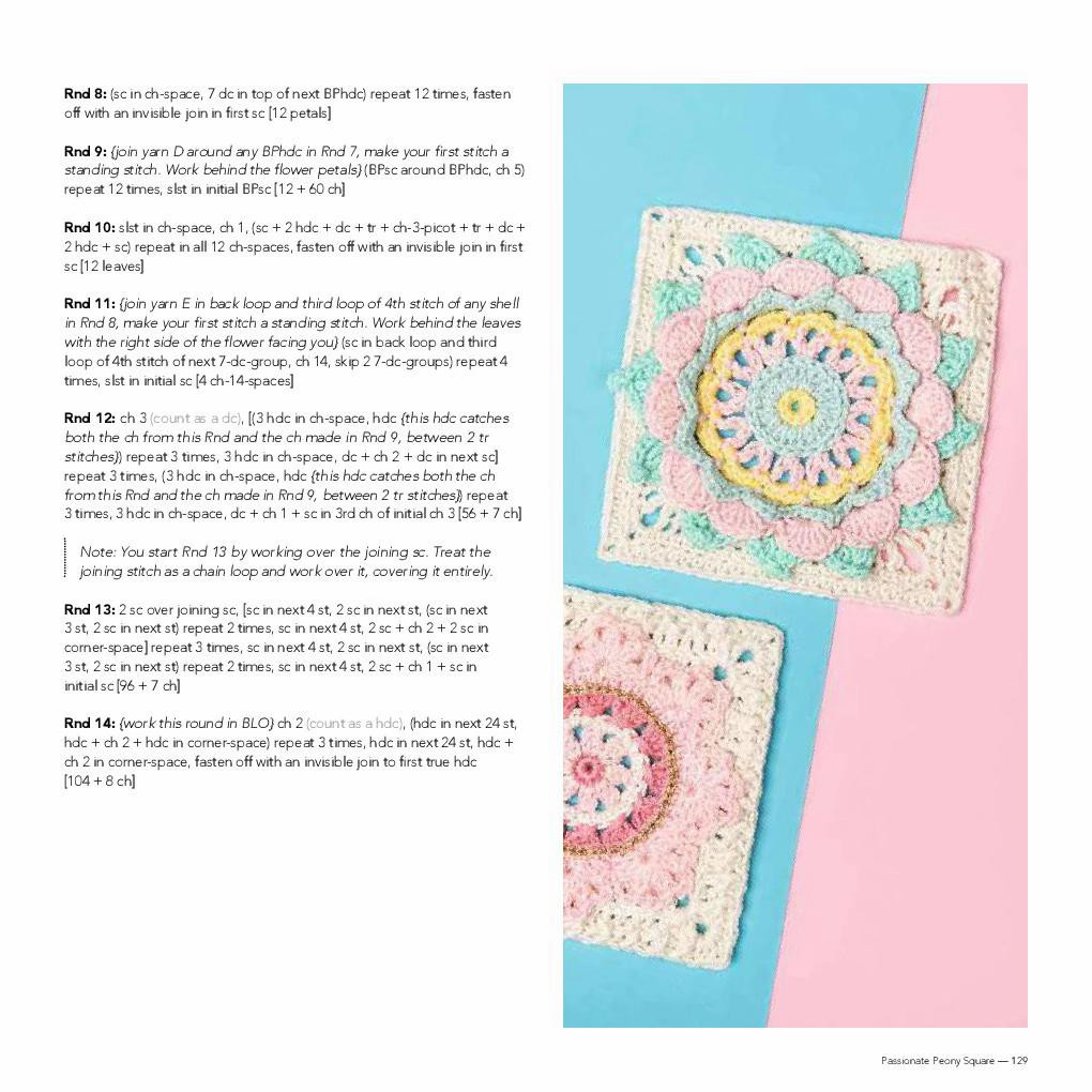 Passionate Peony Square Crochet Pattern and Chart