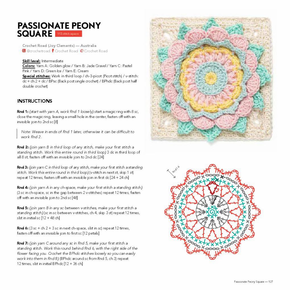 Passionate Peony Square Crochet Pattern and Chart