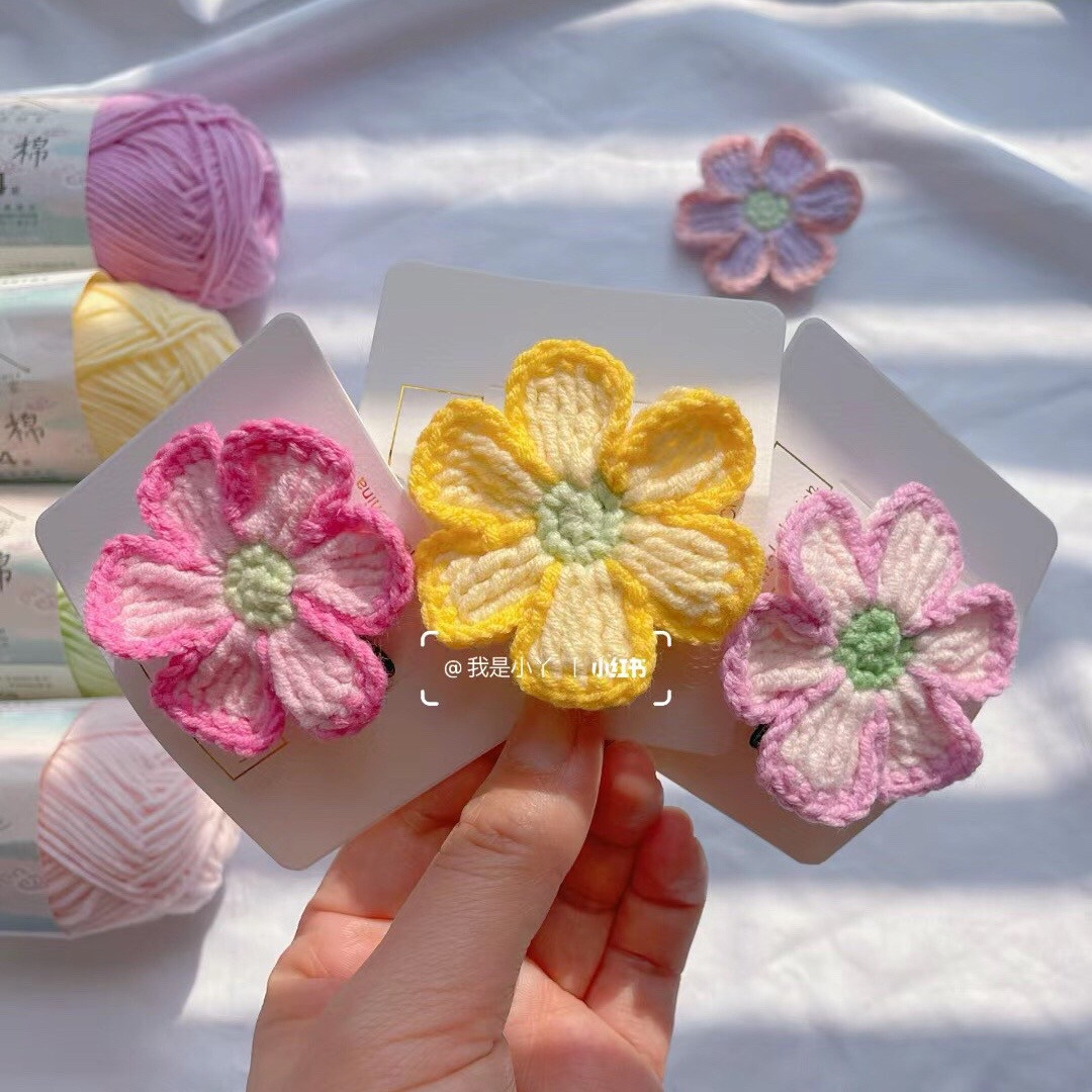 Pastel Crochet Flower Hair Clips with Yarn