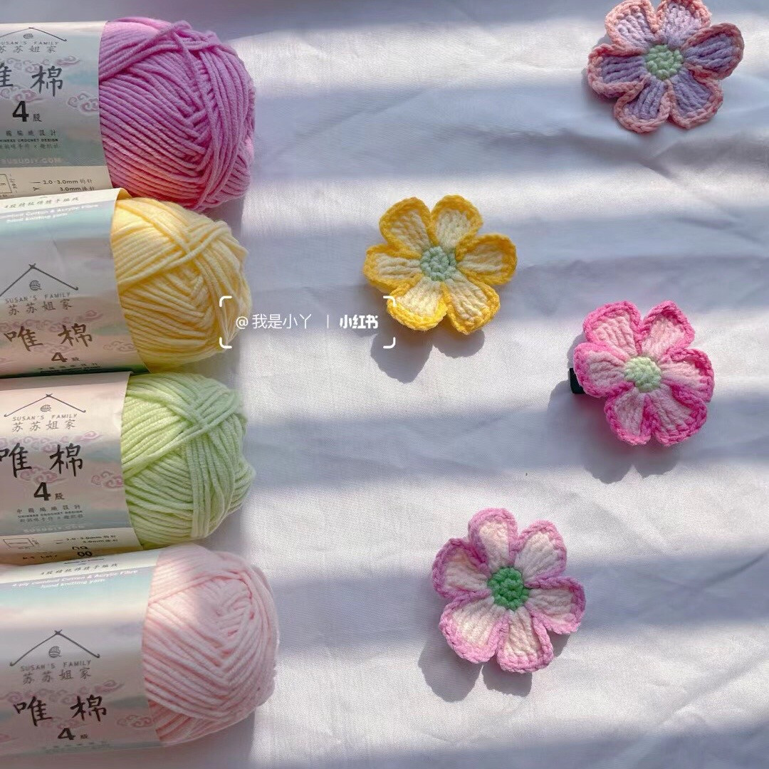 Pastel Crochet Flower Hair Clips with Yarn