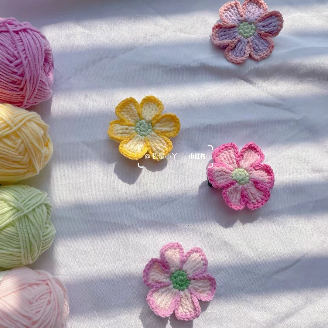 Pastel Crochet Flower Hair Clips with Yarn
