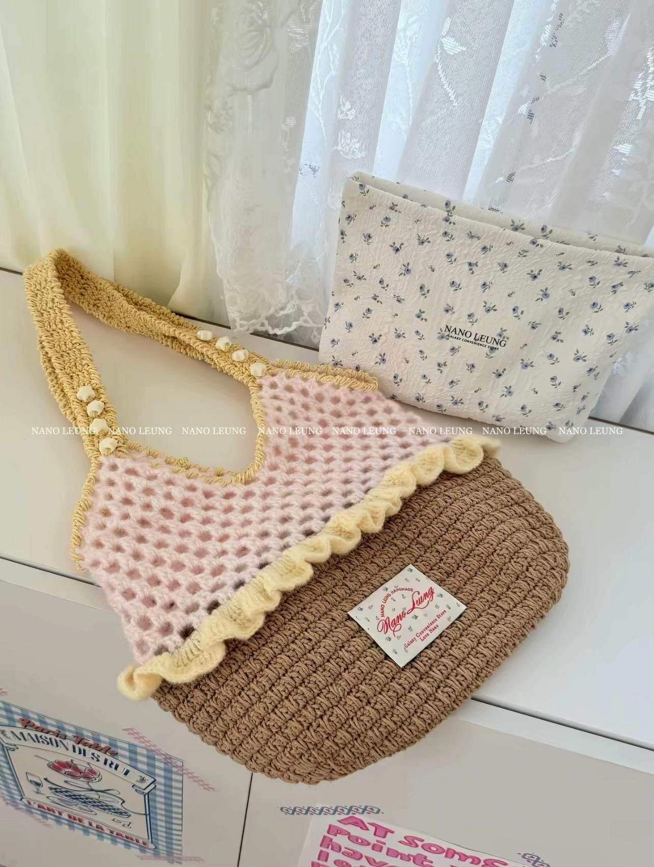 Pastel Crochet Mesh Bag with Ruffle Trim Pattern Chart