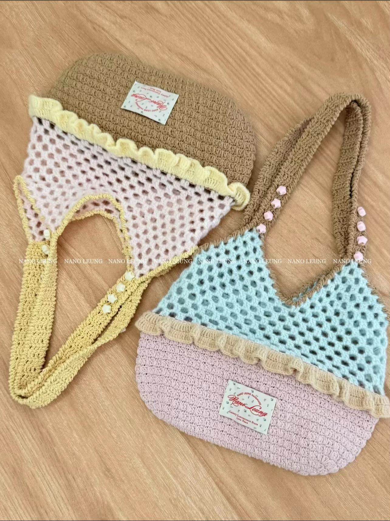 Pastel Crochet Mesh Bag with Ruffle Trim Pattern Chart