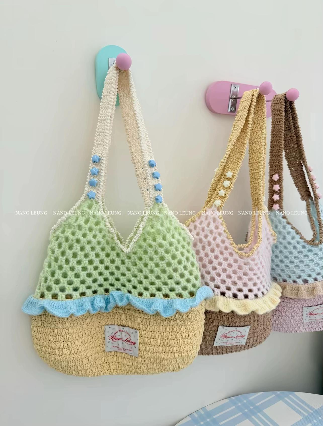 Pastel Crochet Mesh Bag with Ruffle Trim Pattern Chart