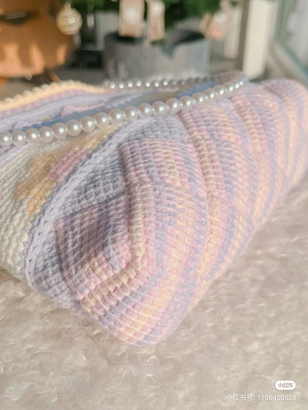 Pastel Flower Crochet Bag with Pearl Strap and Chart