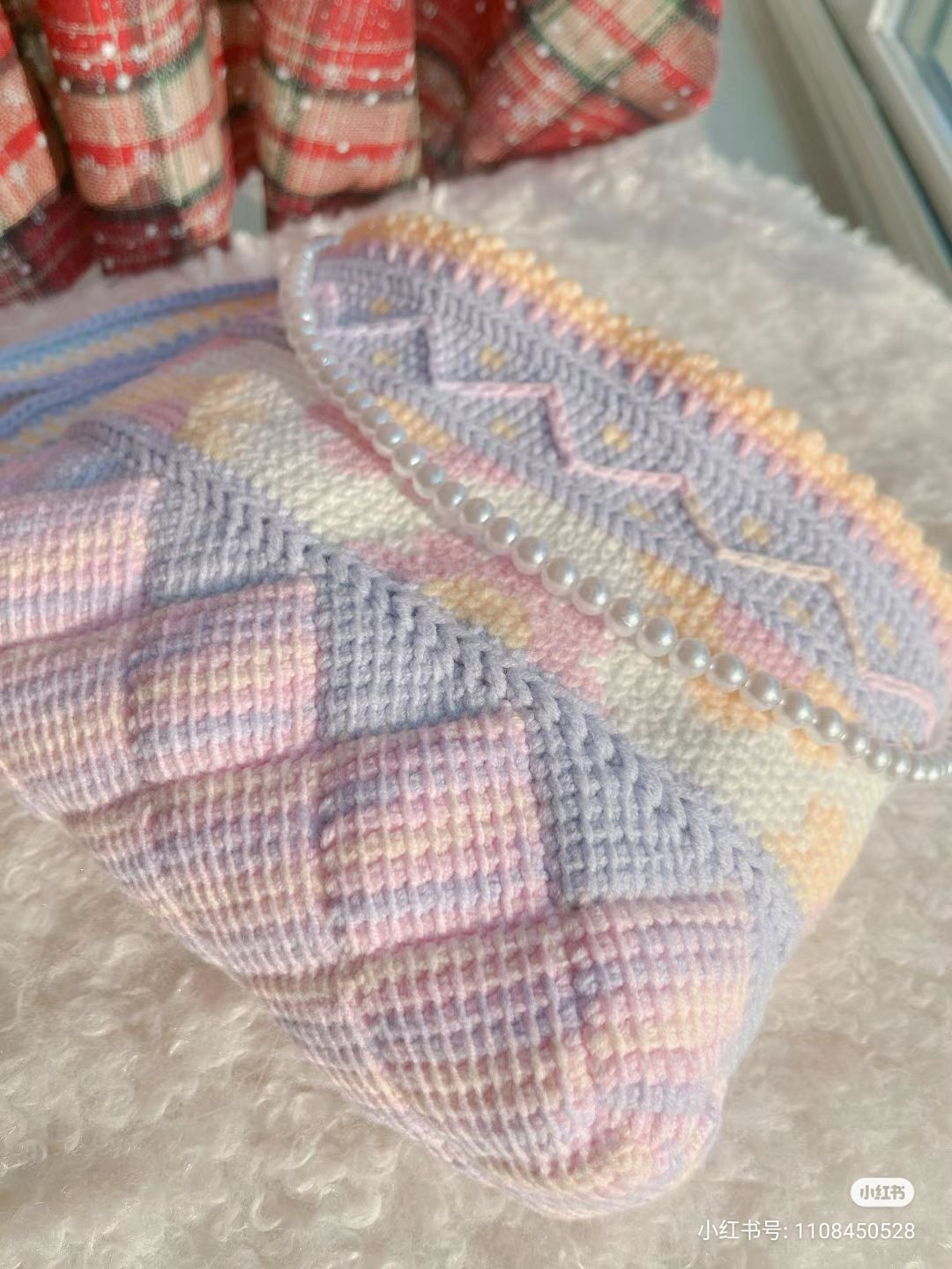 Pastel Flower Crochet Bag with Pearl Strap and Chart