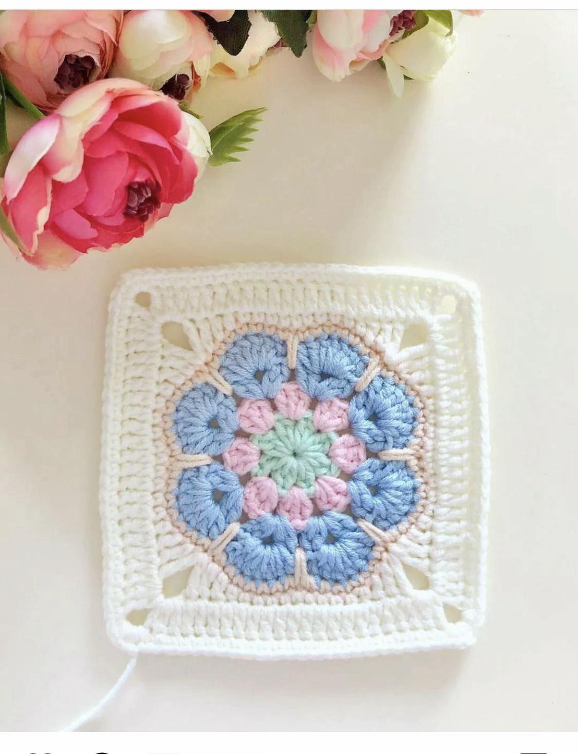 Pastel Flower Granny Square Crochet Pattern Chart and Tutorial