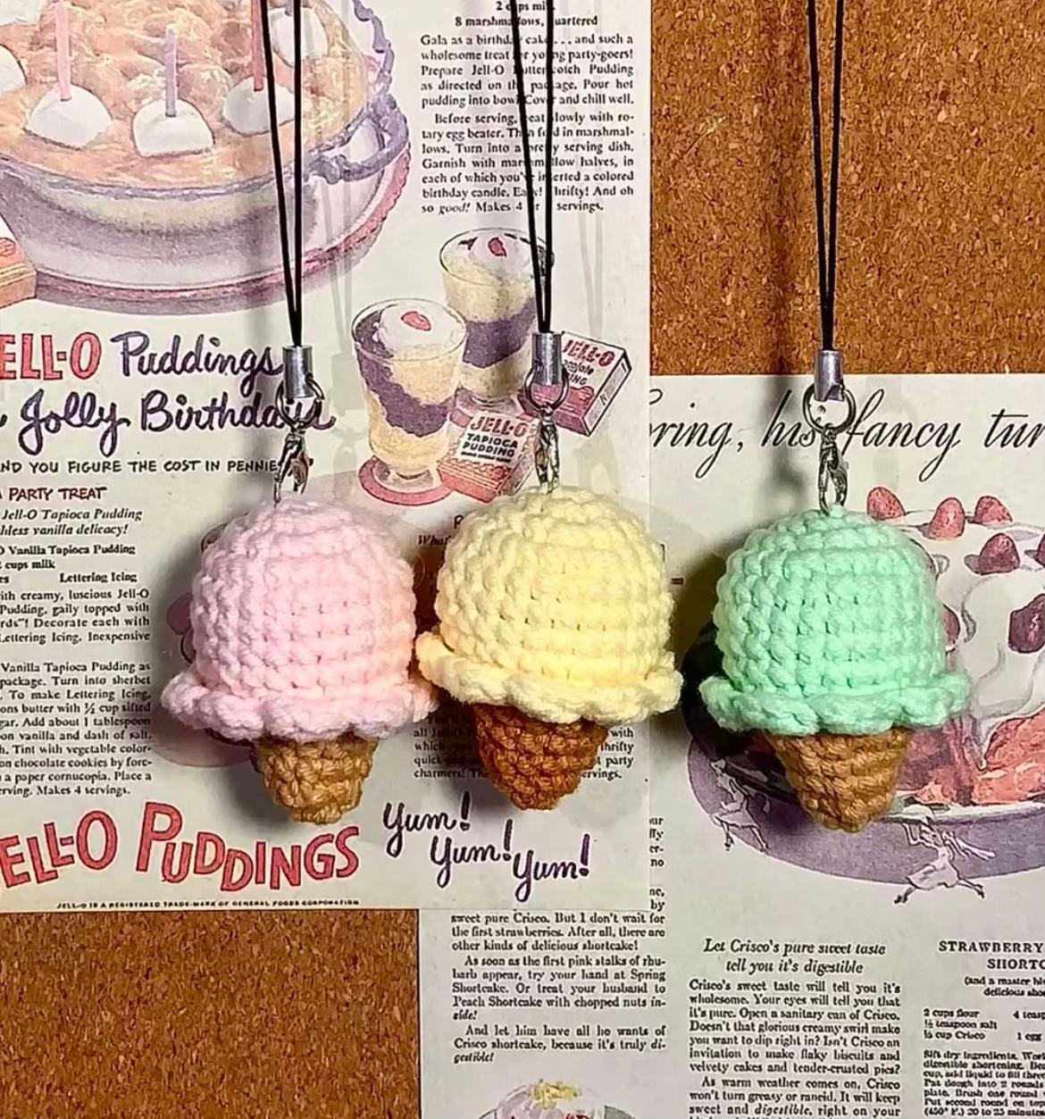 Pastel Ice Cream Cone Keychain Crochet Pattern