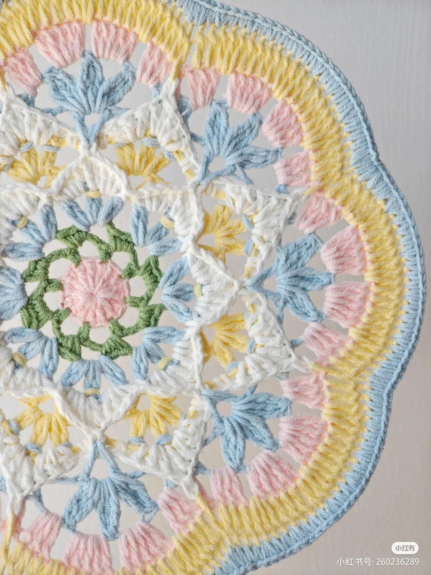 Pastel Mandala Crochet Hand Fan with Detailed Pattern Chart