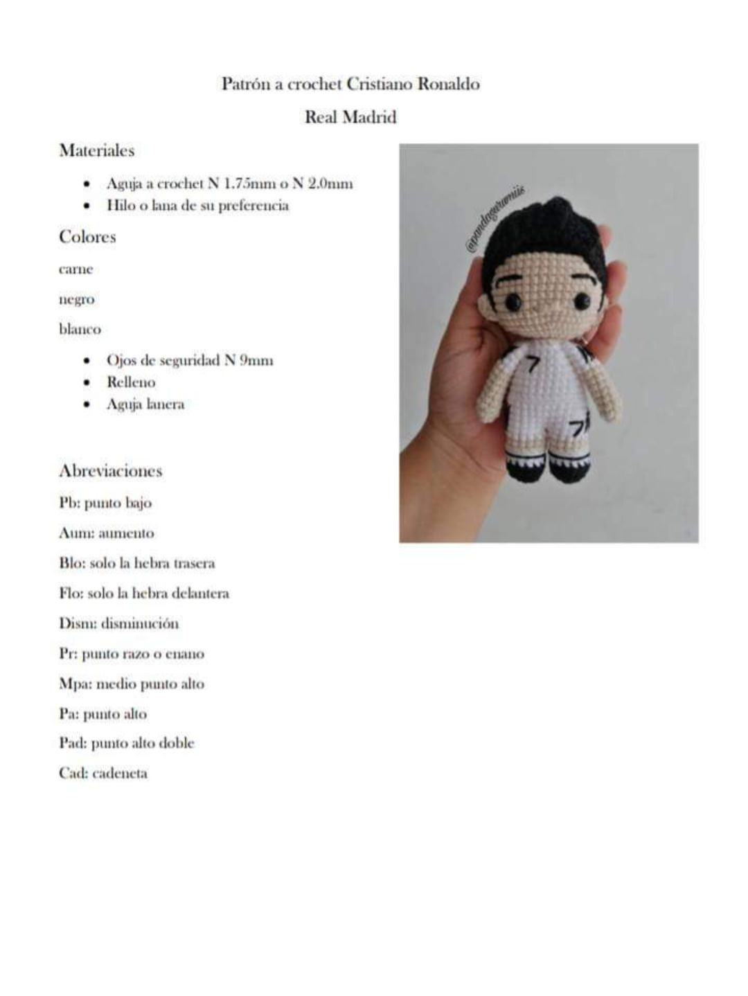 Patrón a crochet Amigurumi Cristiano Ronaldo Real Madrid