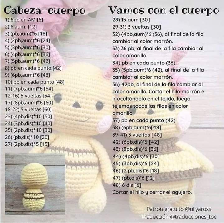 Patrón Amigurumi Abeja Bebés: Cabeza, Cuerpo y Alas