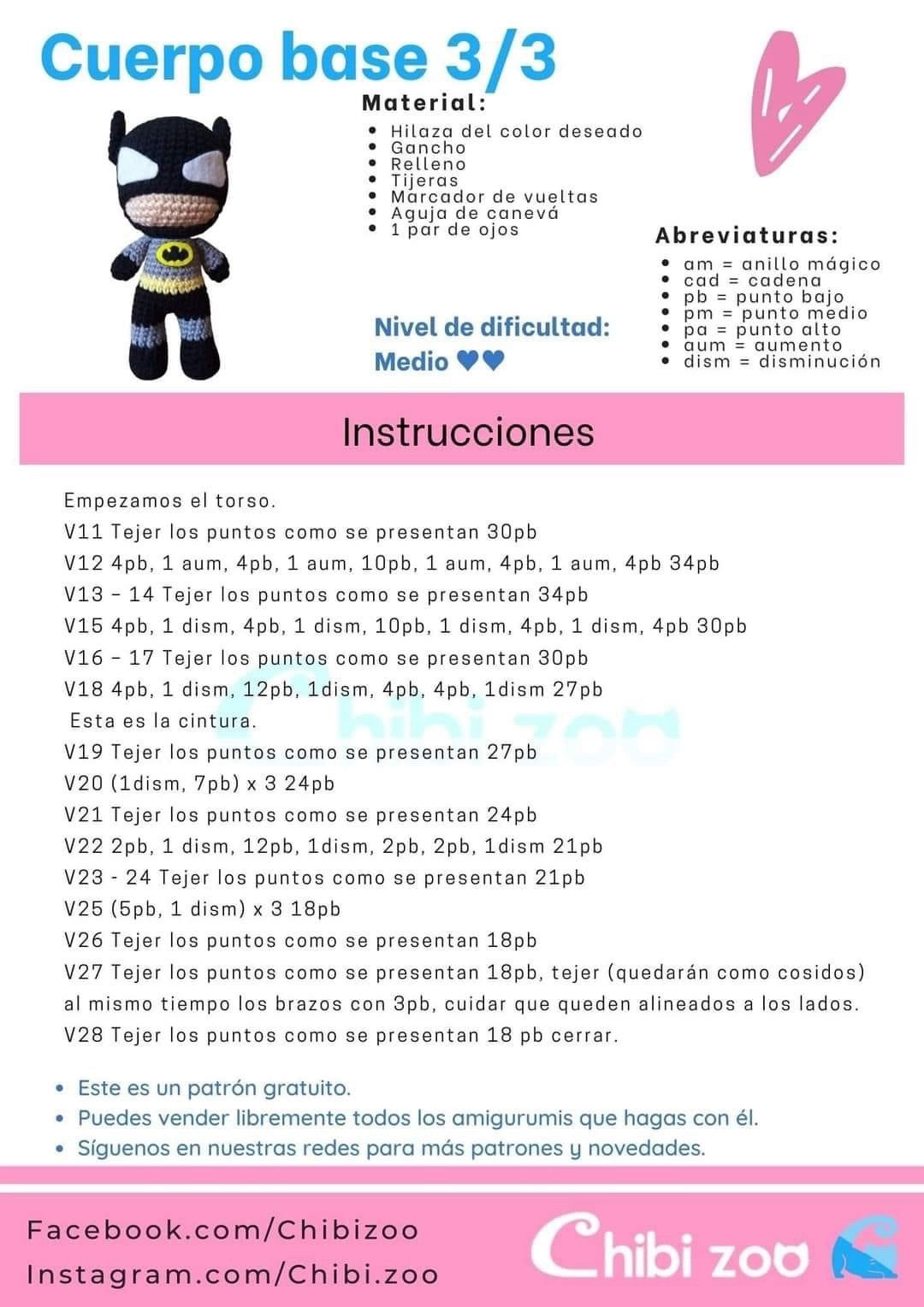 Patrón Amigurumi Batman Completo: Cabeza, Cuerpo y Piernas