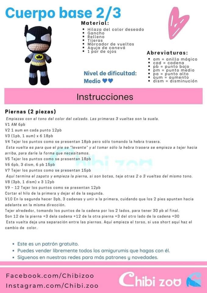 Patrón Amigurumi Batman Completo: Cabeza, Cuerpo y Piernas