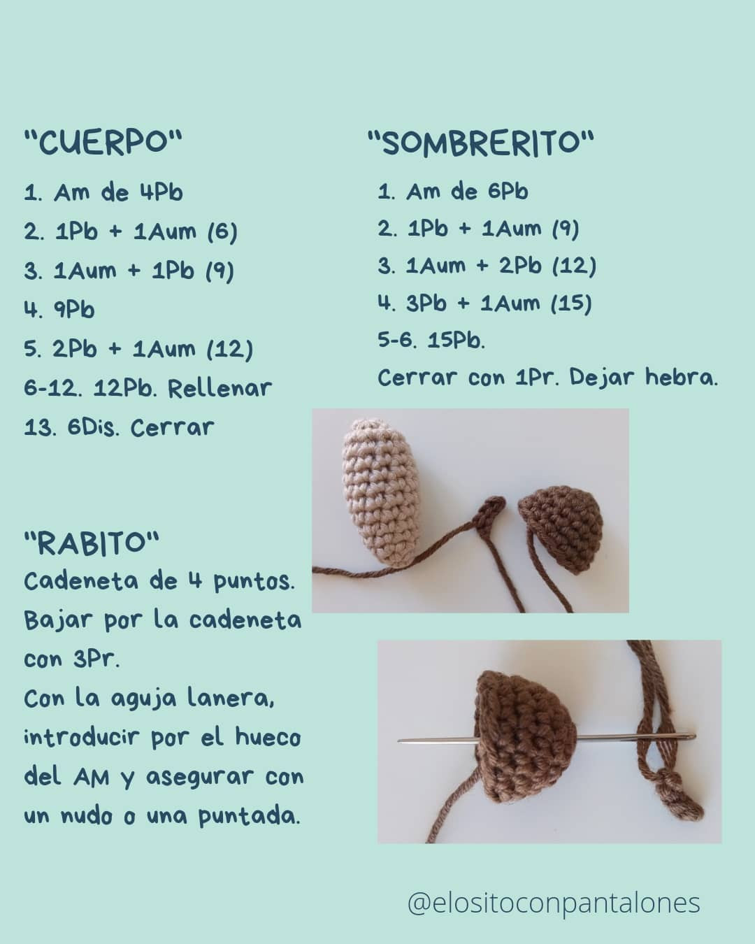 Patrón Amigurumi Bellota: Tutorial paso a paso para tejer bellotas de otoño con hilo de algodón en tonos tierra
