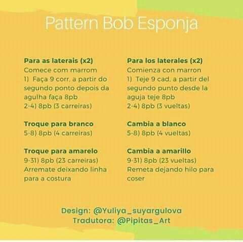Patrón Amigurumi Bob Esponja Gratuito - Instrucciones Paso a Paso