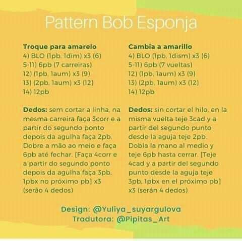 Patrón Amigurumi Bob Esponja Gratuito - Instrucciones Paso a Paso