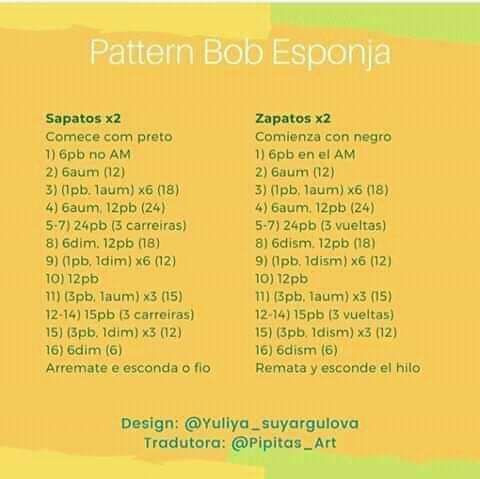 Patrón Amigurumi Bob Esponja Gratuito - Instrucciones Paso a Paso