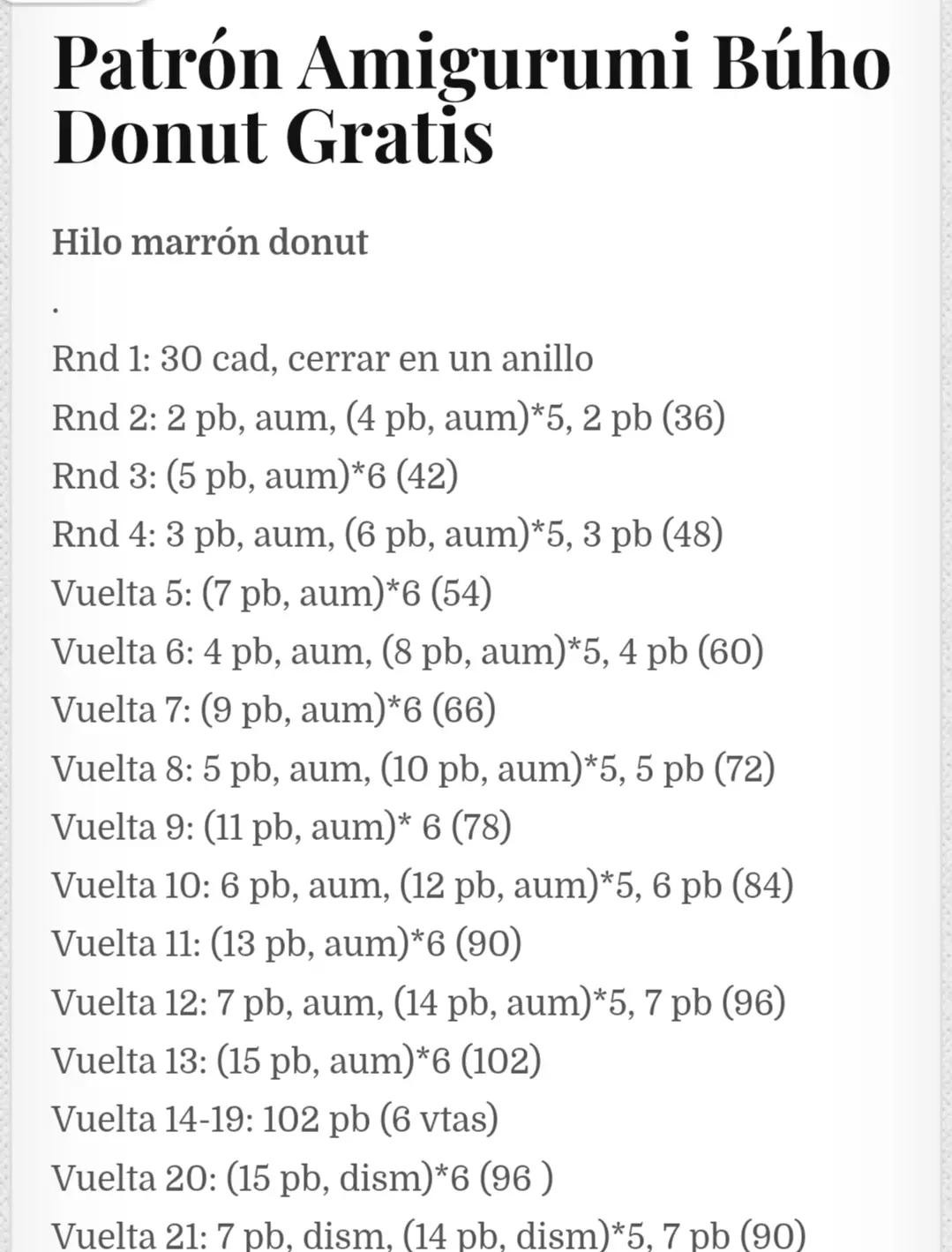 Patrón Amigurumi Búho Donut Gratis: Guía paso a paso con materiales y abreviaturas