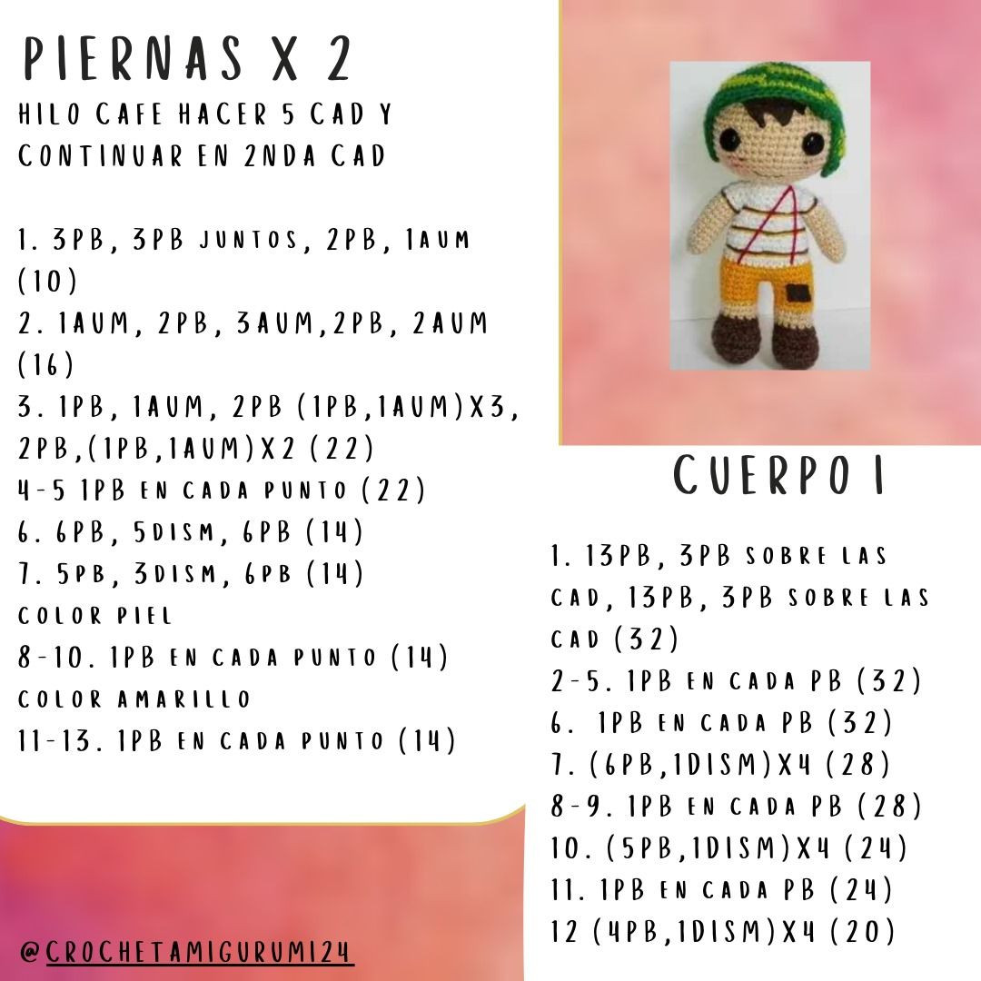 Patrón Amigurumi Chavo del Ocho Paso a Paso Completo