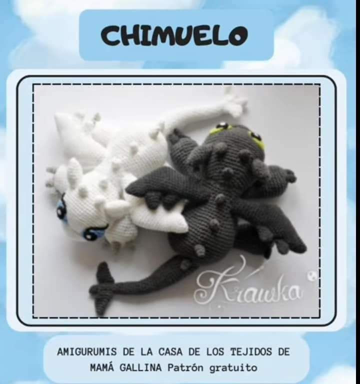 Patrón Amigurumi Chimuelo Dragón Negro y Blanco