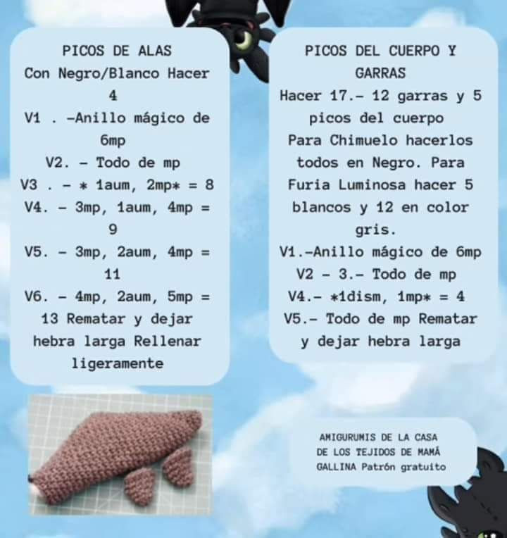 Patrón Amigurumi Chimuelo Dragón Negro y Blanco