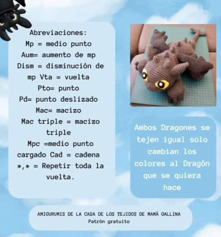 Patrón Amigurumi Chimuelo Dragón Negro y Blanco