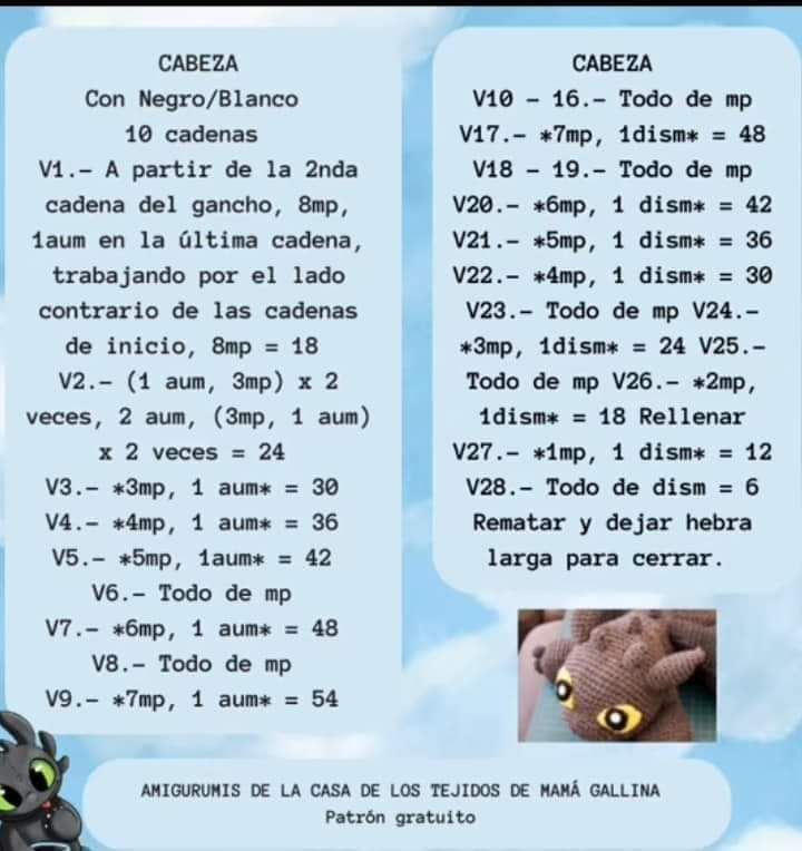 Patrón Amigurumi Chimuelo Dragón Negro y Blanco