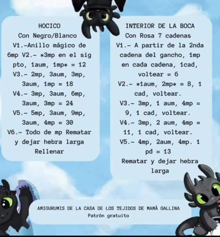 Patrón Amigurumi Chimuelo Dragón Negro y Blanco