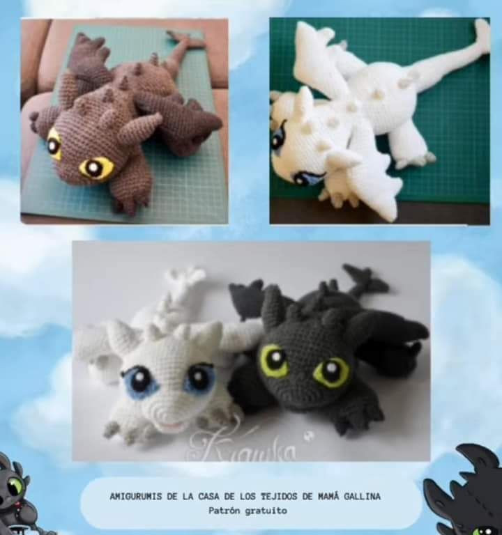 Patrón Amigurumi Chimuelo Dragón Negro y Blanco