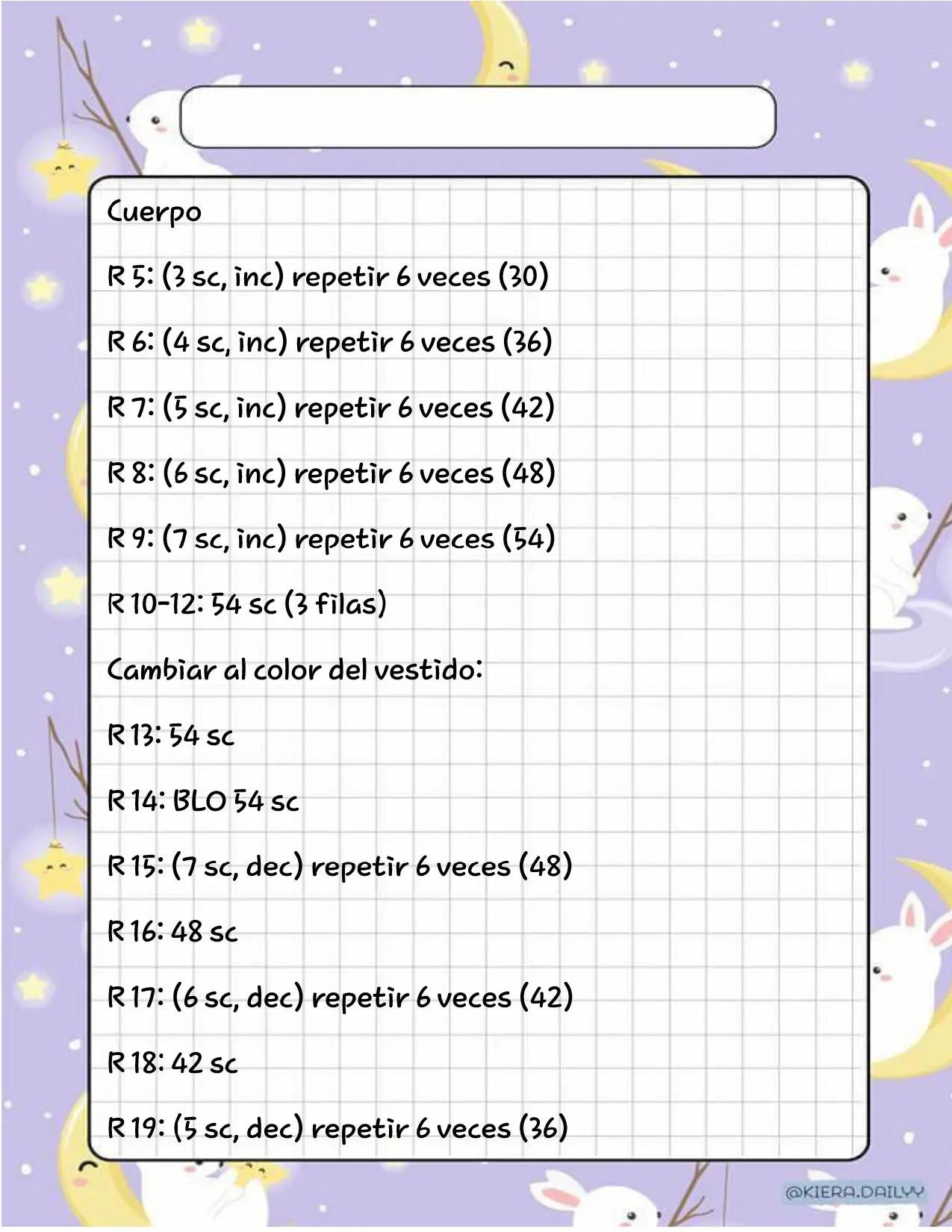 Patrón Amigurumi Coneja Blanca con Vestido Morado y Nudo
