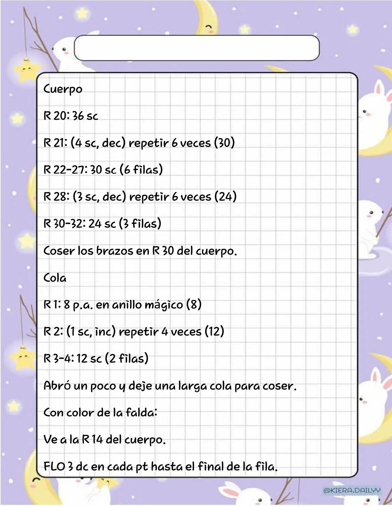 Patrón Amigurumi Coneja Blanca con Vestido Morado y Nudo