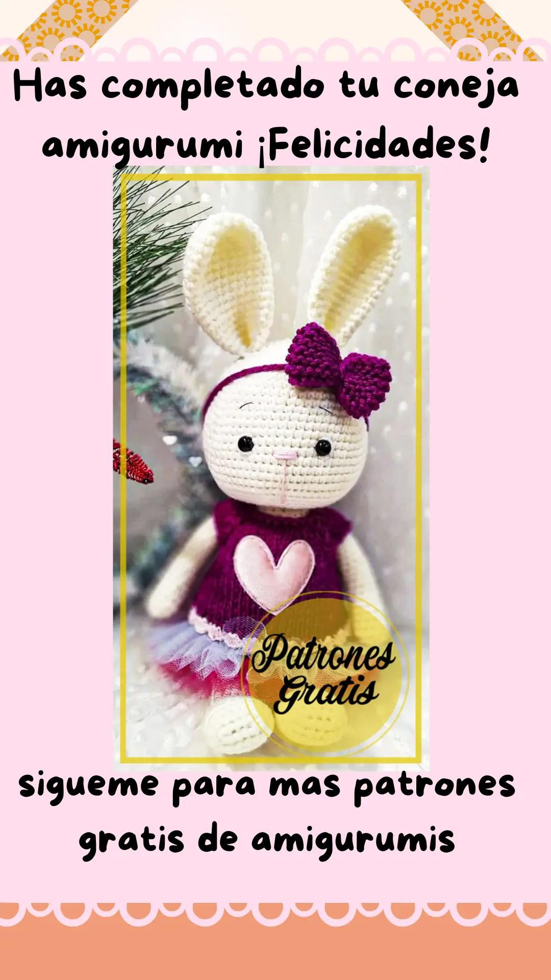 Patrón Amigurumi Coneja Blanca con Vestido Morado y Nudo