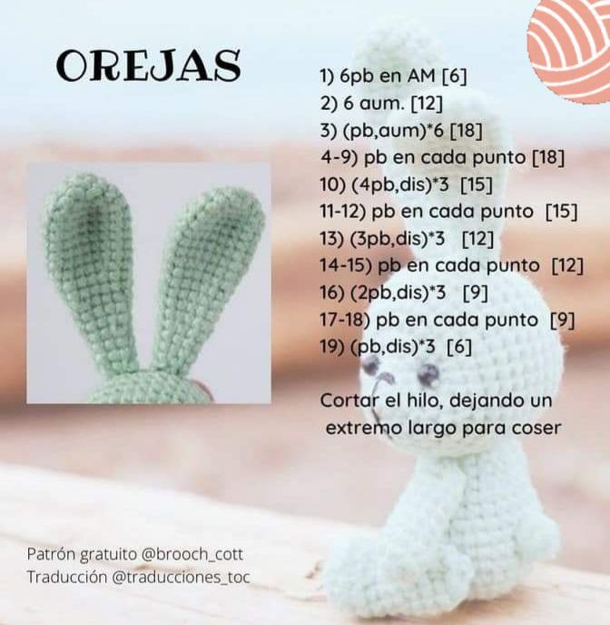 Patrón Amigurumi Conejito Verde: Cabeza y Orejas