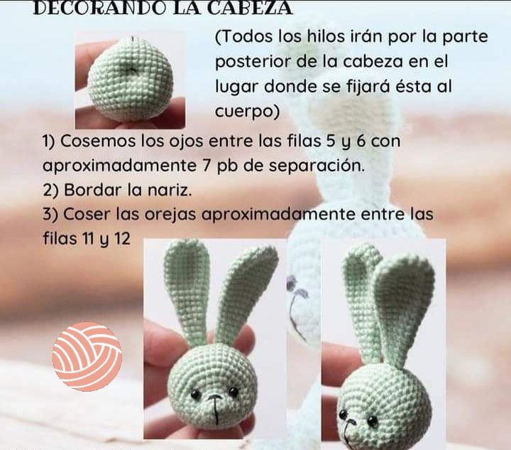 Patrón Amigurumi Conejito Verde: Cabeza y Orejas