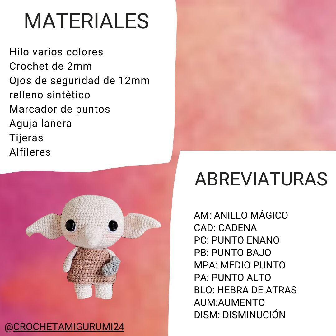 Patrón Amigurumi Dobby Harry Potter Paso a Paso
