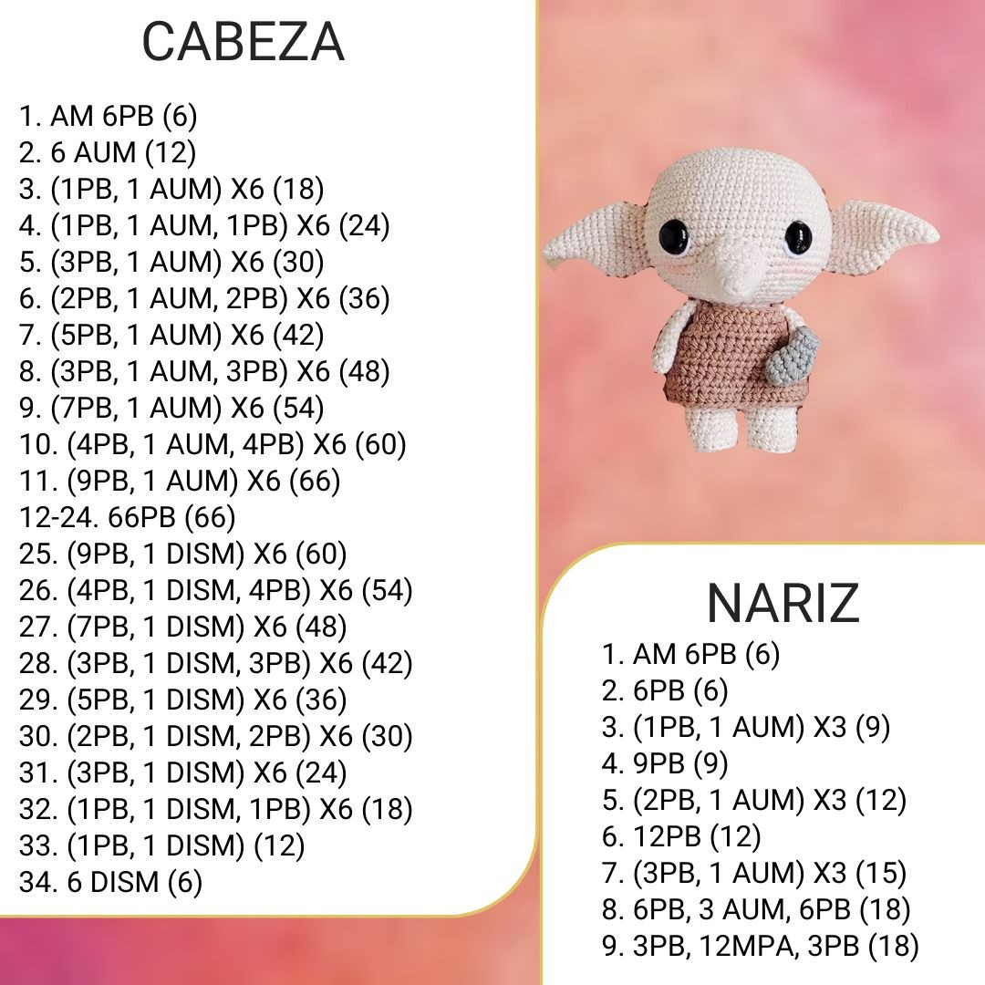 Patrón Amigurumi Dobby Harry Potter Paso a Paso