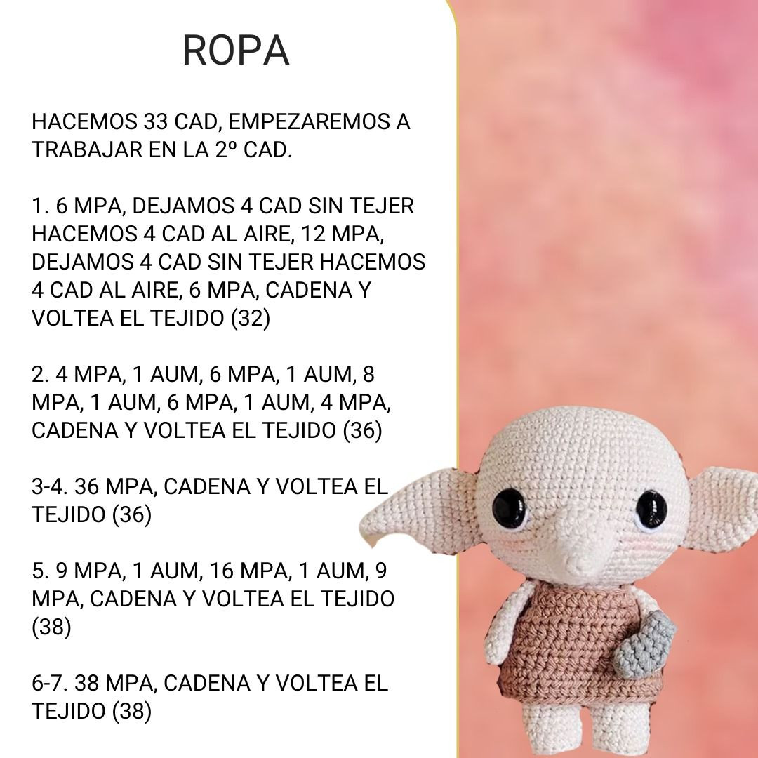Patrón Amigurumi Dobby Harry Potter Paso a Paso