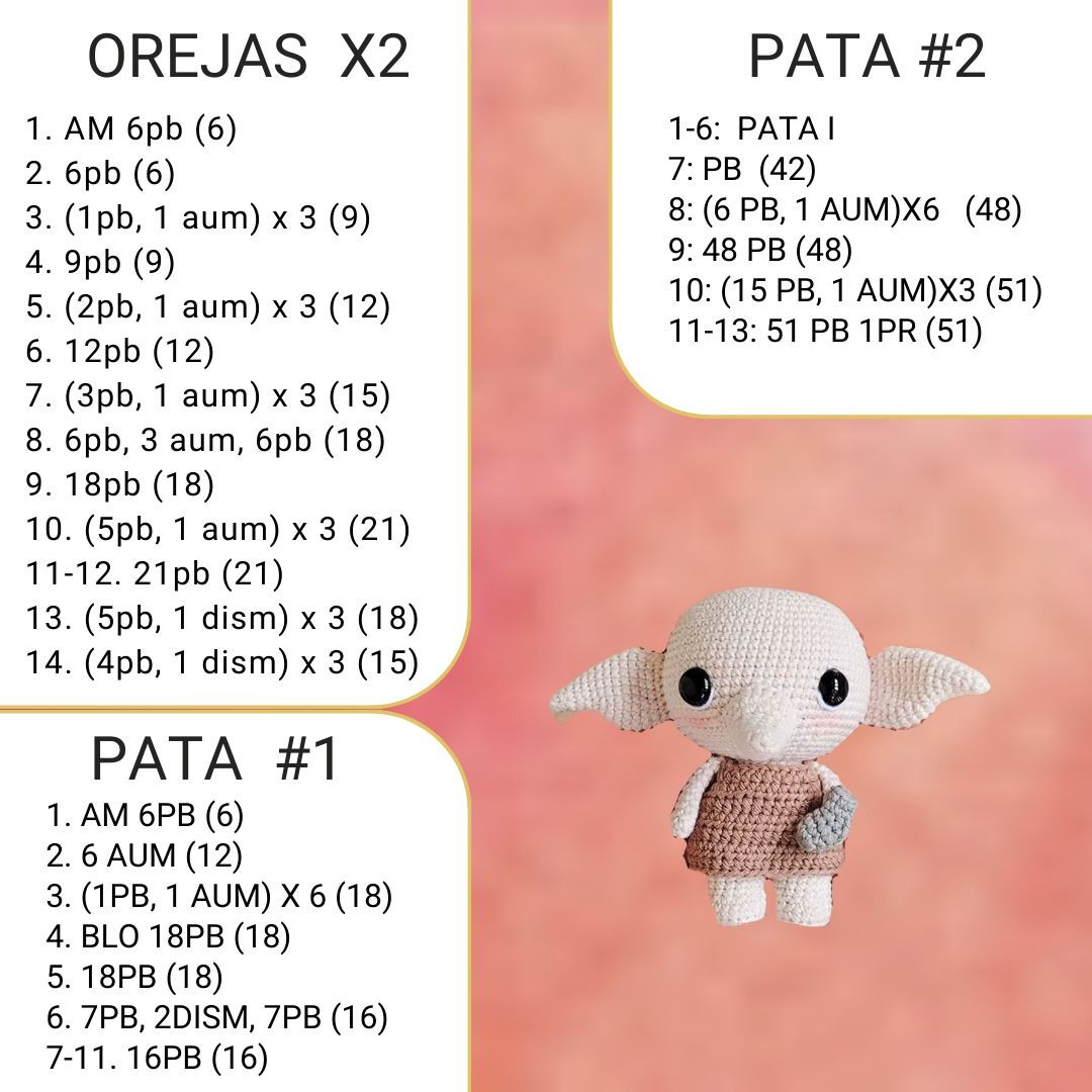 Patrón Amigurumi Dobby Harry Potter Paso a Paso