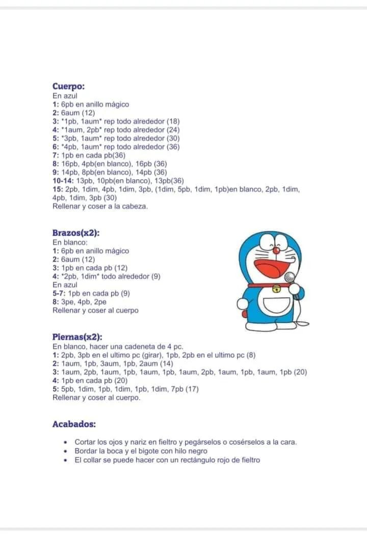 Patrón Amigurumi Doraemon: Guía de Muestreo Paso a Paso